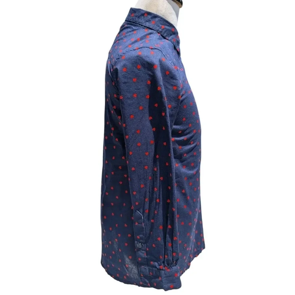 OshKosh Girls 6Yr Top Shirt Front Navy Blue Red Heart Print Cute